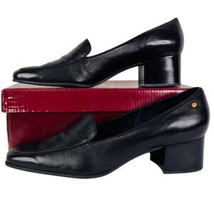 VTG Etienne Aigner Black Painter Leather Classic Loafers Block Heels Size 10